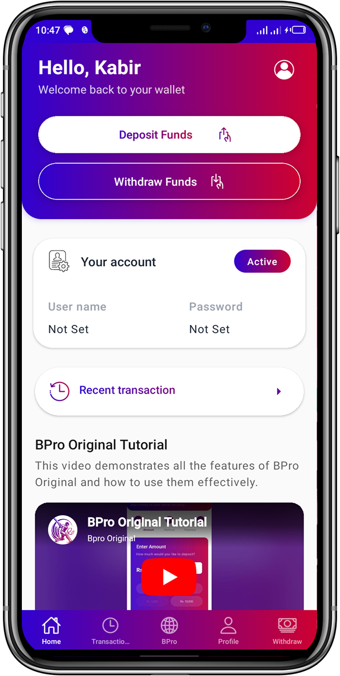 BPro Original App Interface